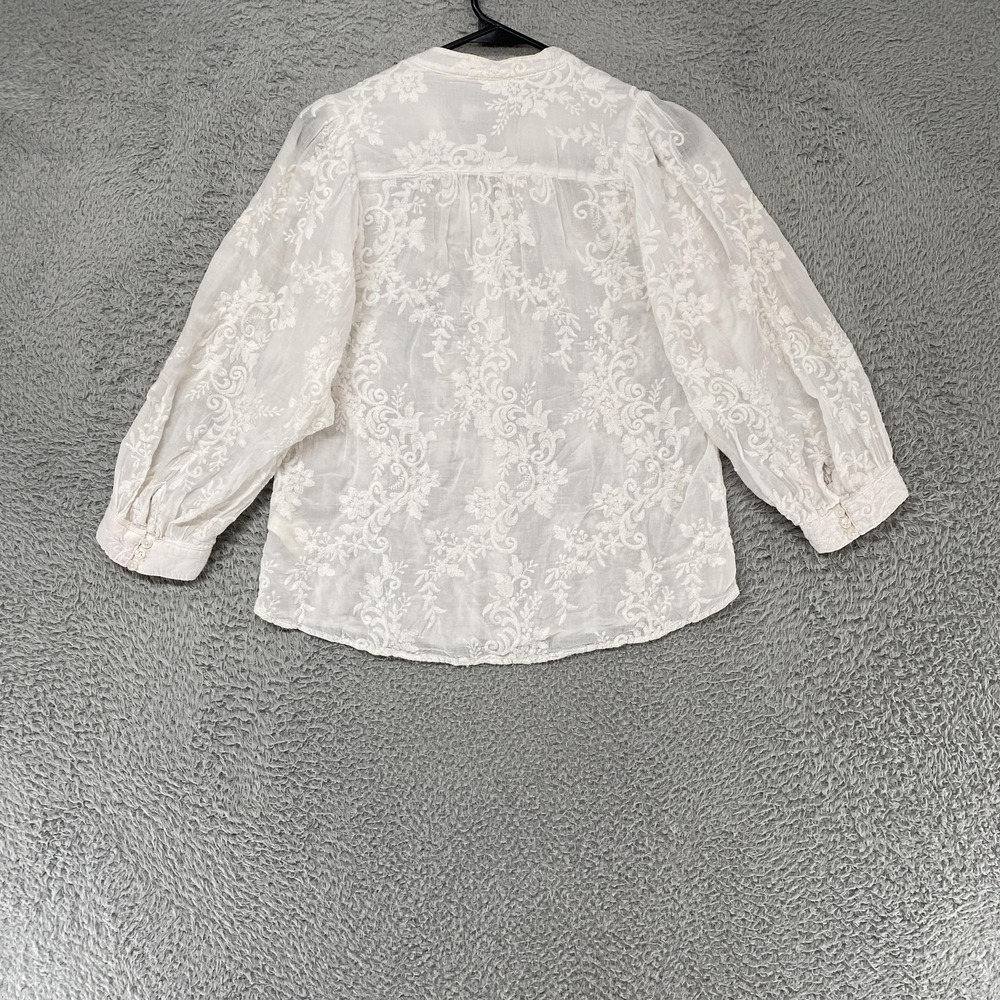 Pilcro Anthropologie Blouse Womens Small White Sheer Embroidered Boho Top - Picture 9 of 13